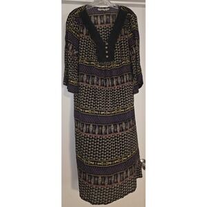 Vintage Phases Black  Floral Patio Dress Womens Size‎ M 100% Cotton